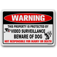 Warning Beware of Dog Sign, Video Surveillance Sign, No Trespassing Sign (Aluminum) Size: 8 x 12 inch