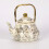 Enamel Teapot Gold Handle Pear Shape Dragonfly Floral 1