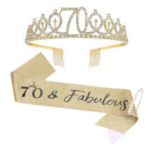 70th Birthday Sash, Sweet 70 Sash & Pearl Brooch Shoulder Strap 3-Piece Set