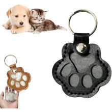 Leather Pet Memorial Keychain – Cat & Dog Hair Keepsake, Paw Charm Keyring for Bag/Purse, Compatible with All Keys