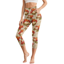 Women's Thanksgiving Yoga Capris with Pumpkin and Maple
