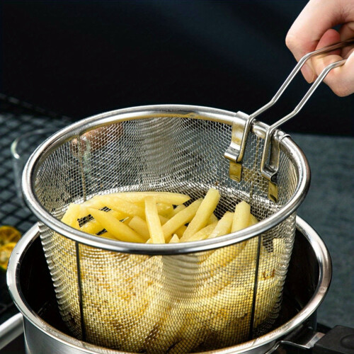 1pc Foldable Frying Strainer Basket – Compatible with All Stovetops