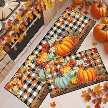 DAMAI Fall Pumpkin Kitchen Rugs Mat – Buffalo Plaid, Non-Slip Thanksgiving Sink Mat, Home Decor Doormat & Runner (Compatible with Standard Sinks)