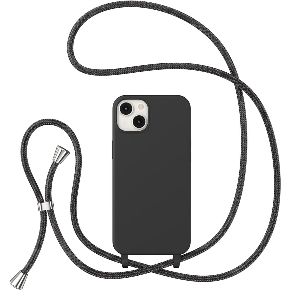 Crossbody Case For Iphone 15 Plus (6.7") Â Liquid Silicone Soft Cover With Adjustable Lanyard Strap, Black 9558830191609