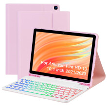 Keyboard Case for Kindle Fire HD 10 & 10 Plus (2021/2023), 10.1", Rainbow Backlit Detachable Keyboard, Magnetic, Pen Slot, Compatible with HD 10