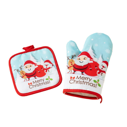 Kitchen Mitts+Mat,Christmas Gift Baking Insulated Gloves with mat /2 Set
