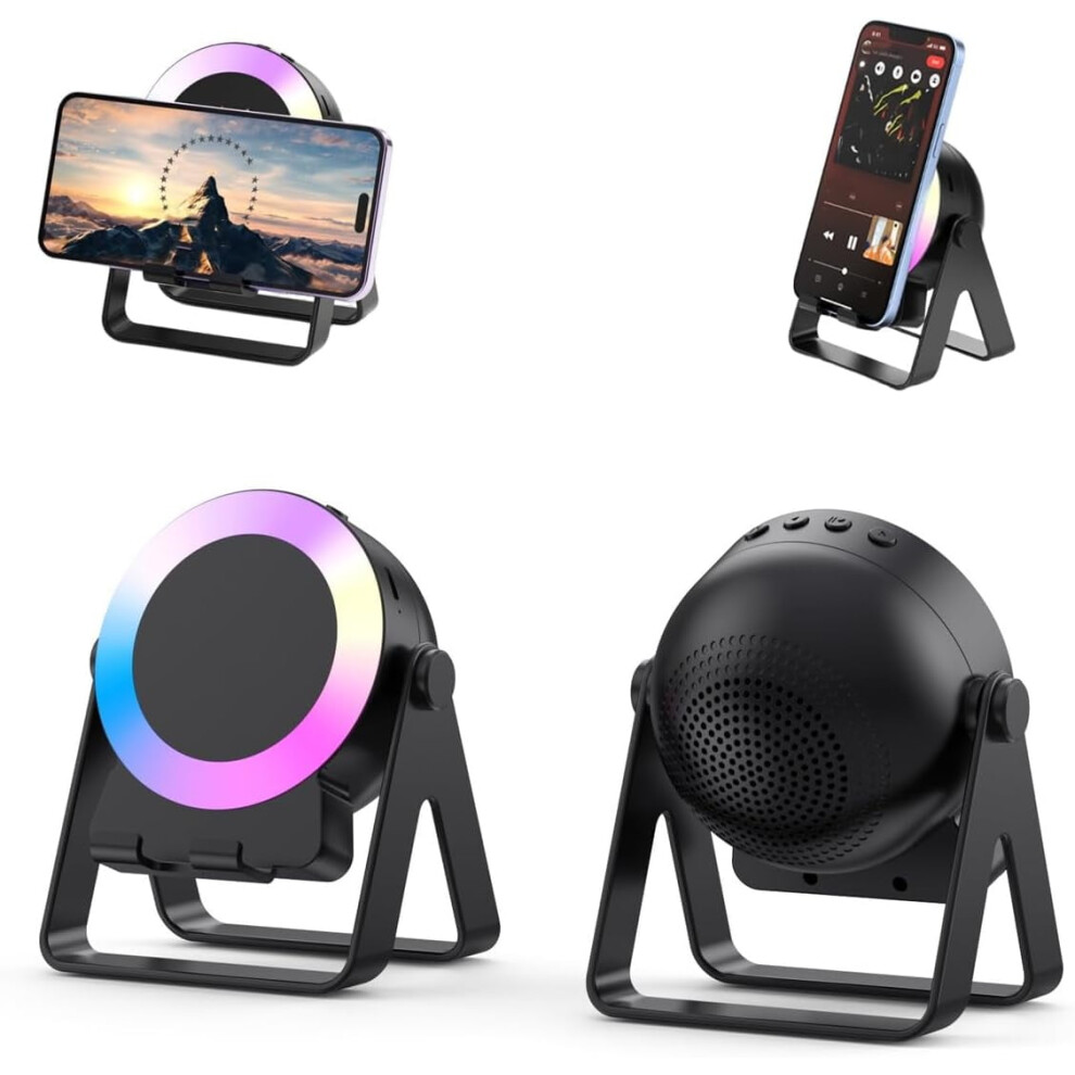 4-In-1 Wireless Induction Bluetooth Speaker With Rgb Lights, 360 Rotating Phone Holder Stand, Compatible With Iphone/Android/Ipad 9101399463788