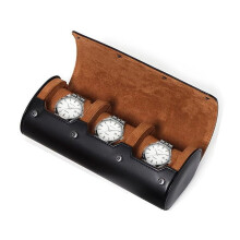 Luxury Leather Travel Watch Case Single Watch Box for Men and Women Portable Jewelry Watch Storage Roll Organizer (BLACK)