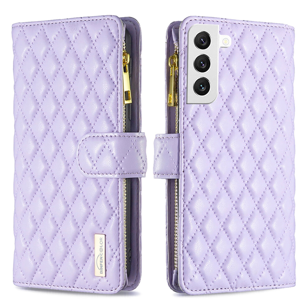 Compatible With Samsung Galaxy S23 Zipper Wallet Case Â Pu Leather Flip Cover With 9 Card Slots, Magnetic Clasp & Wrist Strap, Purple 9558830192675