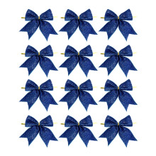 12Pcs Blue Glitter Bow Decorations (3.9"x3.5") for Christmas Tree, Wreaths, Gift Wrapping & Parties