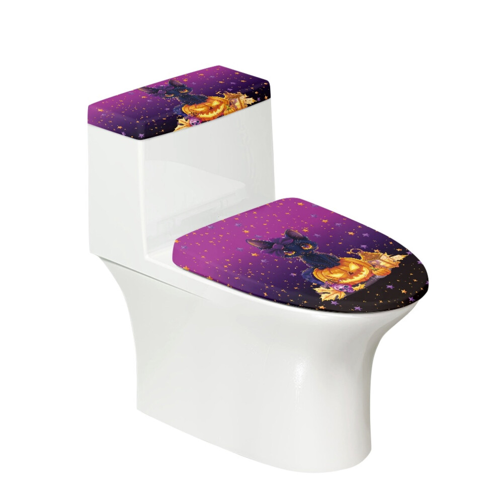 Black Cat On Jack-Oâ-Lantern With Bow Stylish Polyester Fabric Toilet Dust Cover Set Stretch Fashion Toilet Bowl Cover Elastic Edge For Gift 9101399462507