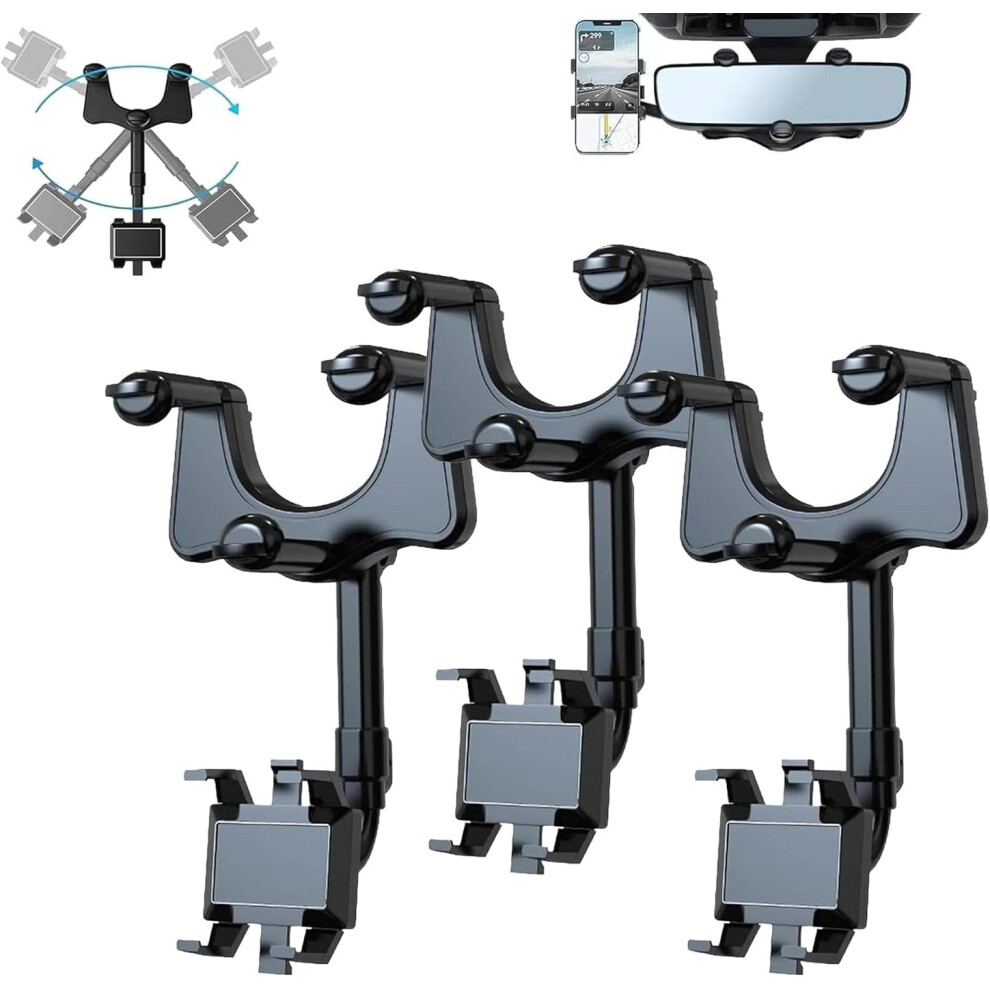 360 Rotatable Retractable Car Phone Holder For Rearview Mirror Â Adjustable Arm, Compatible With Most Phones 9362892415494