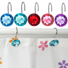 12PCS Acrylic Shower Curtain Hooks with Rhinestones, Decorative Rolling Hooks for Bathroom Shower Rods & Curtains