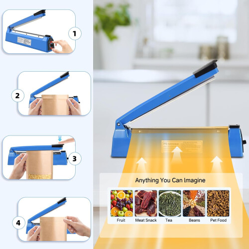 200mm Impulse Sealer for PE/PP/PVC Bags – 8 Temp Settings, Safety Fuse, Light Indicator, Replaceable Grip 2