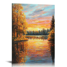 Sunset Forest Canvas Wall Art, Canvas Prints Wall Art for Living Room Bathroom Bedroom Office, Art Print Painting for Home Decorations - 16x20in
