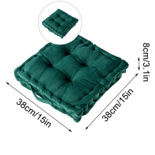 Square Solid Color Velvet Seat Cushion with Handle Tufted Thicken Chair Pad Tatami Floor Pillow Cushion(Dark Green)