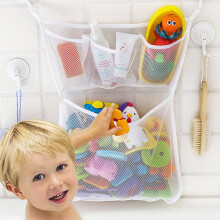 Bath Toy Storage 1PC Hanging Mesh Organizer Bag 17.72x20.47in,Large Polyester Net for Quick Drying, Easy Bathroom Cleanup(White)