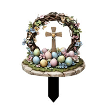 Panneaux de jardin Lapin de Pâques, décoration extérieure en forme d'œuf avec piquet, 30 cm, panneau de bienvenue coloré et mignon pour