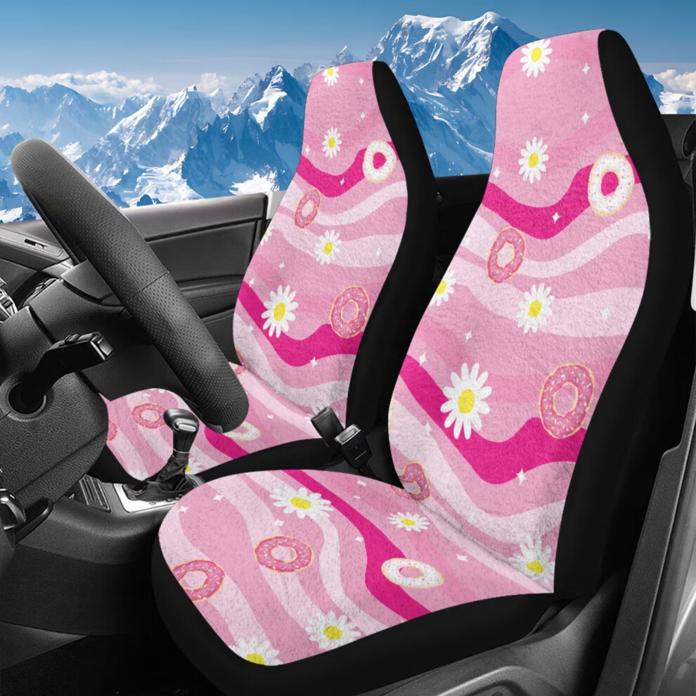 2-Pack Breathable Flurry Striped Daisy Car Seat Covers For Front Bucket Seats Â Compatible With Most Cars Pink 9193271979517