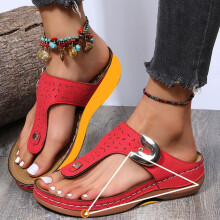 Women's Sandals Clearance! Arch Support Flip-Flops, Solid Color, Thick Heel, Hollow Design – Casual Summer Beach Sandals