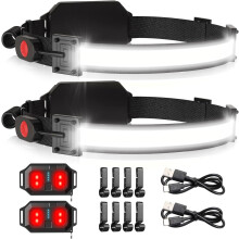 2 Pack Forehead Lampmotion,Rechargeable USB 1000Lumen 230 Wide-Beam LED Headlight Red Taillight for Camping,Hiking