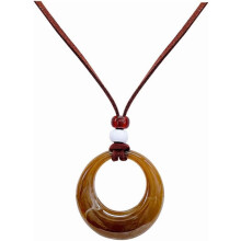 Lange Halskette mit hohlem, rundem Anhänger für Damen, Vintage-braune, runde Stapelkette, braunes Seil, Modeschmuck