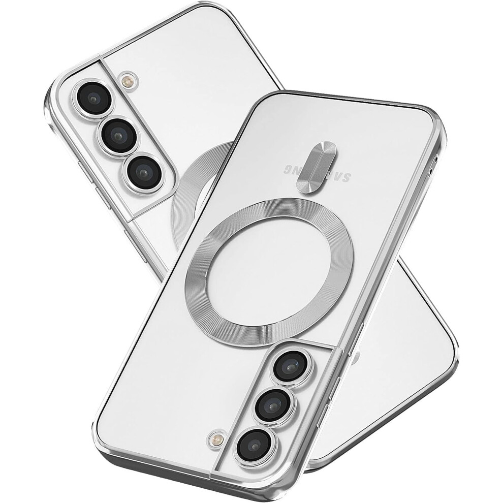 Magnetic Clear Slim Case For Samsung Galaxy S21 Fe Â Electroplated, Camera-Protected, Shockproof, Magsafe-Compatible, Edge Silver 9362892419539