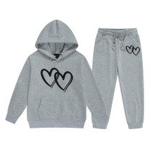 Baggy-Trainingsanzüge für Jungen und Mädchen, 2-teilige Outfits mit Grafikprint, Preppy-Stil, Pullover-Hoodies und Trainingshosen, Grau, 12-13