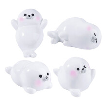 Miniature Seal Figurines White Resin 4 Pieces 1.3x0.6x0.4