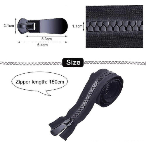Black Heavy-Duty Double-Slide Zipper 150cm 1 Pc 1