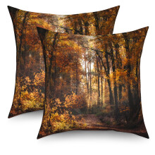 Housses de coussin carrées motif forêt automnale, style ferme, pour canapé ou chambre, 40 x 40 cm, lot de 2
