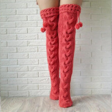 (red) Warm Thigh High Knit Socks for Women, Winter Gift