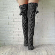 (Black) Warm Thigh High Knit Socks for Women, Winter Gift