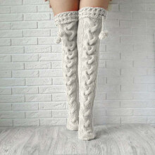 (White) Warm Thigh High Knit Socks for Women, Winter Gift