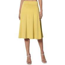 Jupe trapèze évasée longueur genou, coupe basique et extensible, pour femme (Orange, XXXL)