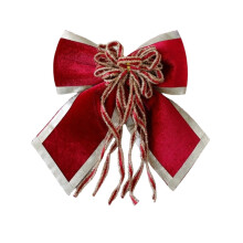 Christmas Velvet Bows with Silver Edging Shiny Tassel Bow Holiday Ornaments for Xmas Tree Garland DIY Craft Wrapping Decor