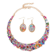 Multi-Color Rhinestone Necklace and Earring Set, Metal Jewelry for Women, Stylish and Elegant Accessory