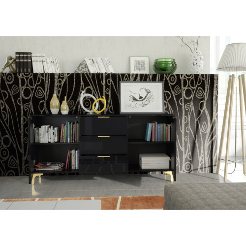 Sideboard Goldline Gloss 140cm - Glossy Black 2