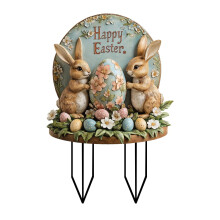 Décoration de jardin et de fête extérieure : Lapin de Pâques (1 pièce) – Forme d'œuf, coloré, avec piquet, 30 cm