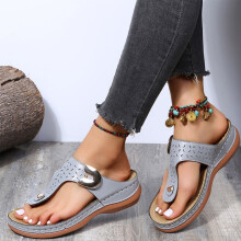 Women's Sandals Clearance! Arch Support Flip-Flops, Solid Color, Thick Heel, Hollow Design – Casual Summer Beach Sandals