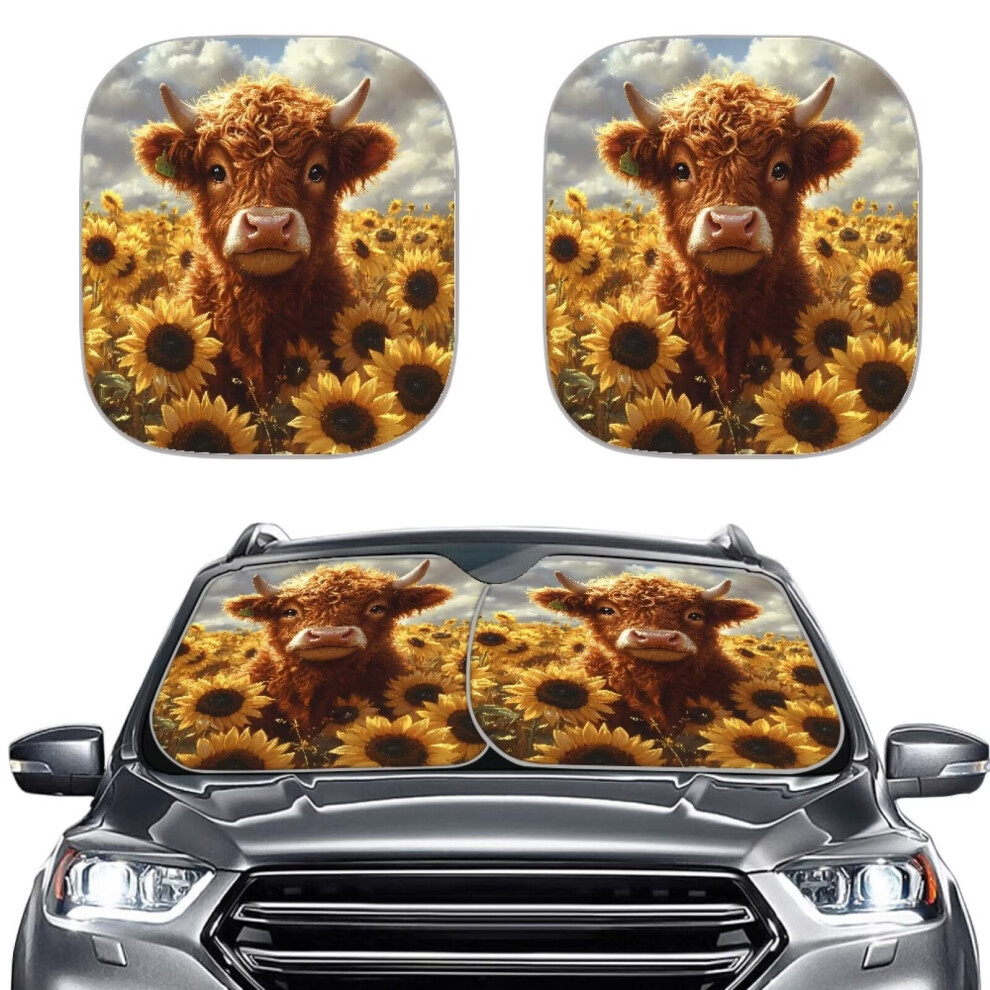 Highland Cow Sunflower Car Sun Shade Set Of 2 Â Windshield Visor, Heat Shield & Uv Reflector To Prevent Dashboard Fades & Cracks, Compatible With 9193271978923
