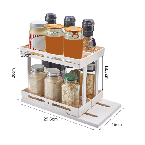 Pull Rotate Spice Rack 2-Tier, Milk White, 15cm, Durable & Large Capacity 1