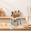 Pull Rotate Spice Rack 2-Tier, Milk White, 15cm, Durable & Large Capacity 4