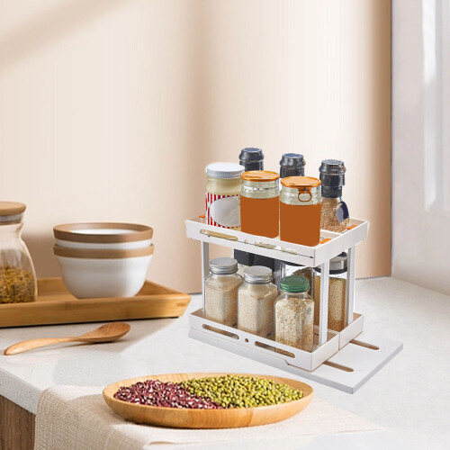 Pull Rotate Spice Rack Milk White 5.9in 15cm Cap