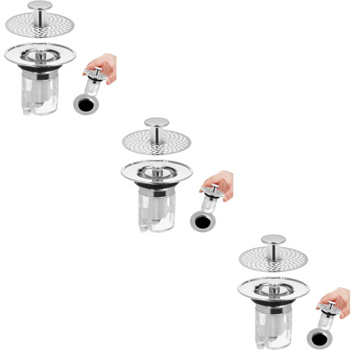 3Pcs Silver Basin Drain Filter Copper Sink Stopper for Kitchen Use