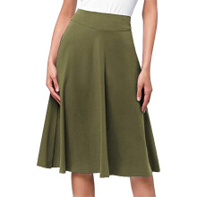 Jupe trapèze évasée simple et confortable, couleur unie, extensible, longueur genou (vert armée, XXXL)