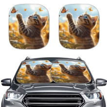 Cat and Butterfly Foldable Car Sunshade Set of 2 UV-Blocking