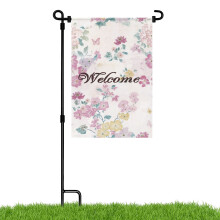 Bandiera di benvenuto primaverile in tela di iuta da 28" x 40", decorazione floreale estiva fronte-retro per esterni.