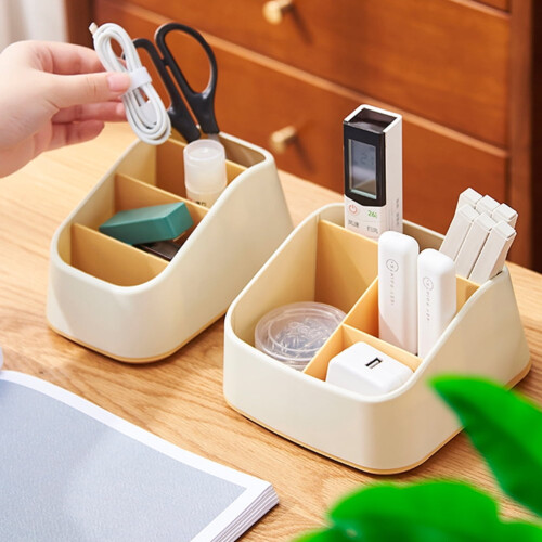 Desktop Storage Box with Compartments, Yellow PP, 2