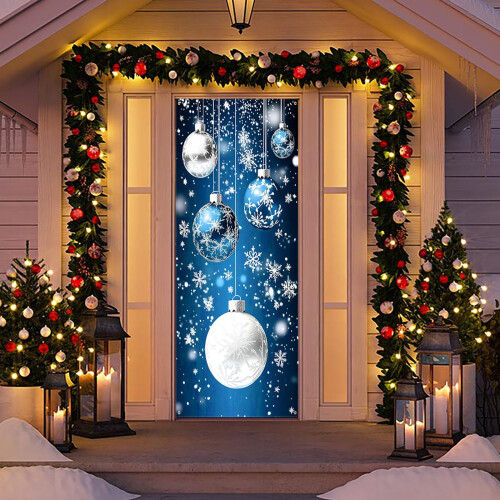 Capa de porta natalina com flocos de neve azuis, 35 x 71 polegadas 1